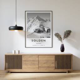 Solden Austria Ski Poster Black & White Alpine Travel Print - thumbnail 1