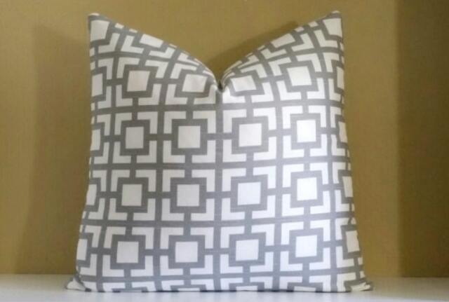 Gray Pillow Cover, Geometric & White Toss 16x16 18x18 20x20, Pick Your Size