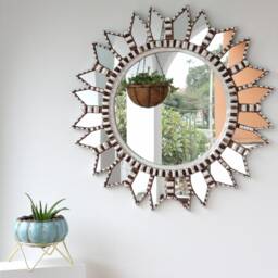 Peruvian Silver Star Mandala Mirror 60 cm Handmade Wall Decor - Carved Wood Round Boho Statement For Living Room Bathroom - thumbnail 3