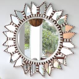 Peruvian Silver Star Mandala Mirror 60 cm Handmade Wall Decor - Carved Wood Round Boho Statement For Living Room Bathroom
