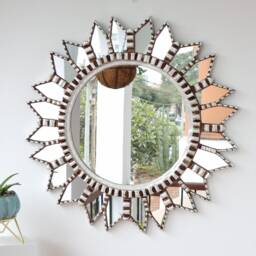 Peruvian Silver Star Mandala Mirror 60 cm Handmade Wall Decor - Carved Wood Round Boho Statement For Living Room Bathroom - thumbnail 2