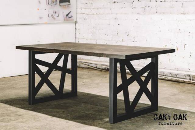 Industrial Dining Desk, Metal Leg Furniture, Rustic Kitchen Surface, Modern Loft Wood Centerpiece - image 1