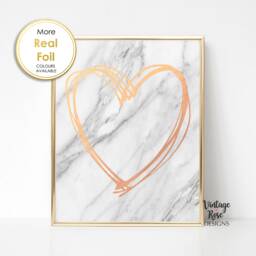 Marble Print, Scribble Heart, & Rose Gold Bedroom Decor, Real Foil Heart Kiss Gift For Her - thumbnail 1