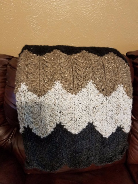 Wool Blend Black, Light Gray, Dark Gray , Brown & Oatmeal Afghan/ Throw