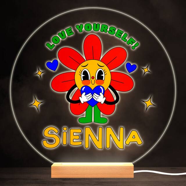 Flower Holding Heart Colourful Round Personalised Gift Led Lamp Night Light - Bedroom - image 1