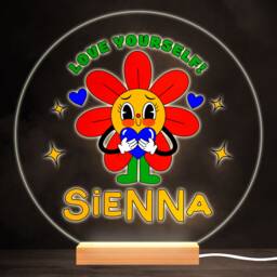 Flower Holding Heart Colourful Round Personalised Gift Led Lamp Night Light - Bedroom - thumbnail 1