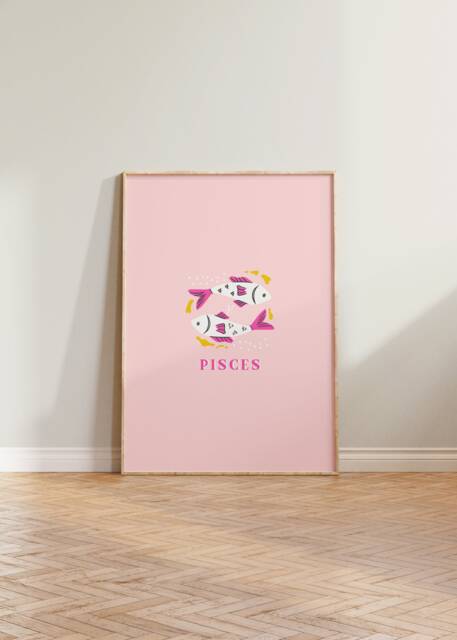 Pisces Print, Art Zodiac Gift, Astrology Poster, Star Sign Wall Art, Pink Gift - image 1