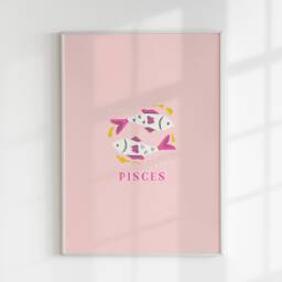 Pisces Print, Art Zodiac Gift, Astrology Poster, Star Sign Wall Art, Pink Gift - thumbnail 3
