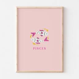 Pisces Print, Art Zodiac Gift, Astrology Poster, Star Sign Wall Art, Pink Gift - thumbnail 2