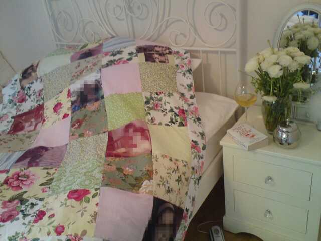 stay Home, Floral Memory Quilt, Floral Photo Hand Quilted Flowers Pattern Blanket - image 1