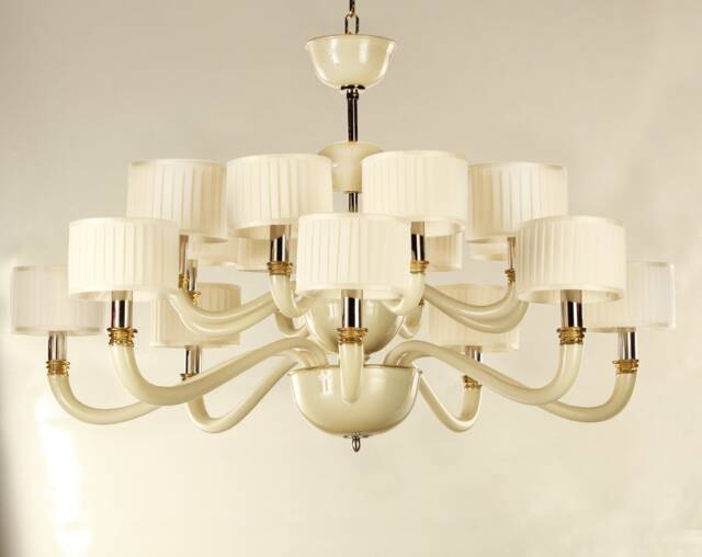 Murano Glass Chandelier Venetian 16-Light With Ivory Shades - image 1