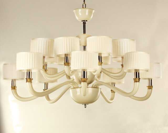 Luxury Chandelier Murano Glass Lighting Venetian 16-Light With Ivory Shades - image 1