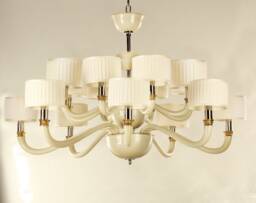 Murano Glass Chandelier Venetian 16-Light With Ivory Shades - thumbnail 1
