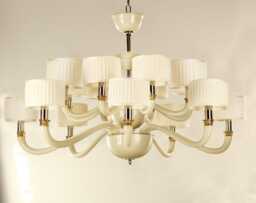 Luxury Chandelier Murano Glass Lighting Venetian 16-Light With Ivory Shades