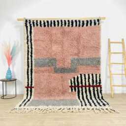 Pink Black Abstract Shag Moroccan Rug, Berber Boho Large Area Hand Tufted Carpet
