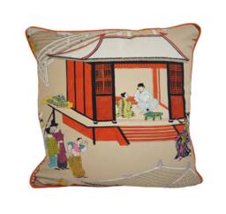 Manuel Canovas - Madame Butterfly Rouge De Chine Japanese Inspired Designer Cushion Cover Handmade Throw Pillow Home Decor - thumbnail 1