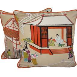 Manuel Canovas - Madame Butterfly Rouge De Chine Japanese Inspired Designer Cushion Cover Handmade Throw Pillow Home Decor - thumbnail 3