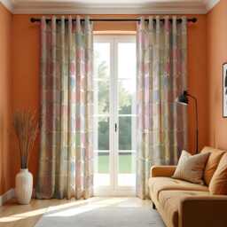 Pastel Geometric Curtains, Soft Retro Oval Print Drapes, Mid Century Modern Grommet Panels, Light Colorful Window Treatment - thumbnail 1