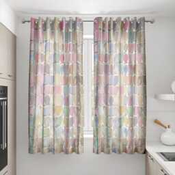Pastel Geometric Curtains, Soft Retro Oval Print Drapes, Mid Century Modern Grommet Panels, Light Colorful Window Treatment - thumbnail 3