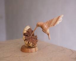 Wooden Hummingbird Feeding On A Flower, Handmade Sculpture, Wood Carving Figure, Bird Statue, Art, Colibri, Unique Decor, Gift For Mom - thumbnail 1