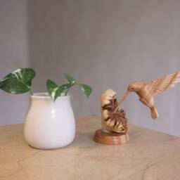 Wooden Hummingbird Feeding On A Flower, Handmade Sculpture, Wood Carving Figure, Bird Statue, Art, Colibri, Unique Decor, Gift For Mom - thumbnail 4