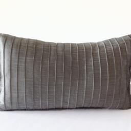 Grey Faux Silk Pleated Textured Pillow Cover, Lumbar Pillow, Cushion, Gray Decorative Housewarming Gift Hostess Bed - thumbnail 2