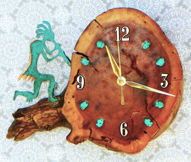 "Running Kokopelli With Turquoise Stones Log Cabin Style 10"" X 9"" 2.5" - image 1
