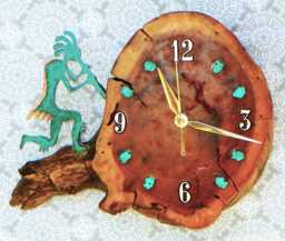 "Running Kokopelli With Turquoise Stones Log Cabin Style 10"" X 9"" 2.5"