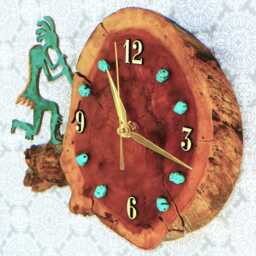 "Running Kokopelli With Turquoise Stones Log Cabin Style 10"" X 9"" 2.5" - thumbnail 2