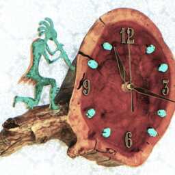 "Running Kokopelli With Turquoise Stones Log Cabin Style 10"" X 9"" 2.5" - thumbnail 3