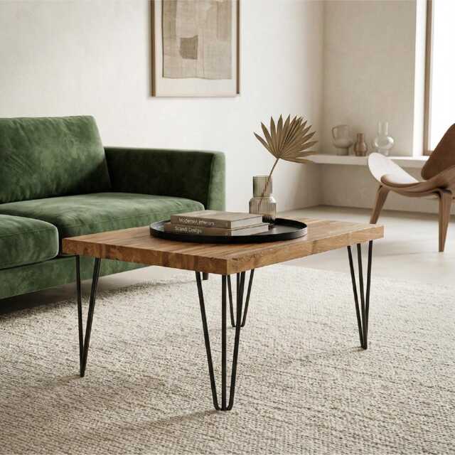 Handmade Solid Oak Coffee Table Minimalist Scandinavian Design - image 1