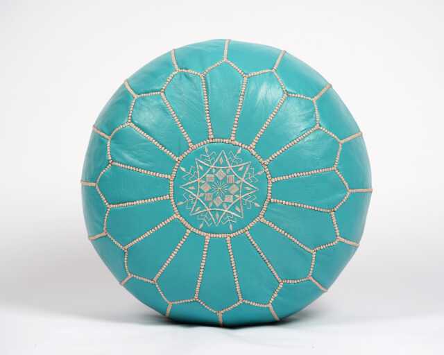 Next Day Delivery Prefilled Handmade Moroccan Leather Pouf Ottoman Neutral Round Footstool - image 1