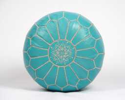 Next Day Delivery Prefilled Handmade Moroccan Leather Pouf Ottoman Neutral Round Footstool - thumbnail 1