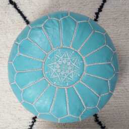 Next Day Delivery Prefilled Handmade Moroccan Leather Pouf Ottoman Neutral Round Footstool - thumbnail 3