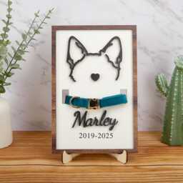 Pet Collar Holder, Dog Ears Framed Art, Personalized Line Drawing, Custom Ear Sign, Pet Loss Memorial Gift, Bereavement Gifts - thumbnail 2