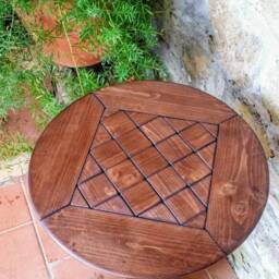 Wooden Table , Reclaimed Wood Mosaic Coffee Round Made in Italy - thumbnail 3