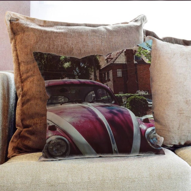 Retro Beetle Car Photography - Decorative Pillow Throw Cushion Fabric , Case Cover Or With Filling