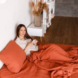 Fall Decor Muslin Bedding Set Duvet Cover Pillowecases Fitted Sheet Cinnamon Terracotta Copper Bohemian Boho Home Autumn - thumbnail 2