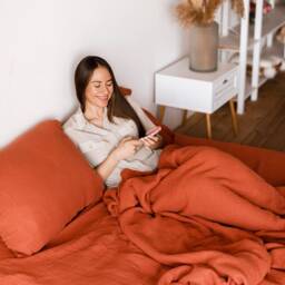 Fall Decor Muslin Bedding Set Duvet Cover Pillowecases Fitted Sheet Cinnamon Terracotta Copper Bohemian Boho Home Autumn - thumbnail 3