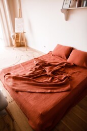 Fall Decor Muslin Bedding Set Duvet Cover Pillowecases Fitted Sheet Cinnamon Terracotta Copper Bohemian Boho Home Autumn - thumbnail 1