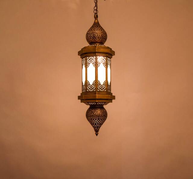 Crownspire Moroccan Brass Pendant Light With Geometric Arabesque Pattern, Lantern Ceiling Lamp For Hallway, Kitchen Or Living Room - image 1