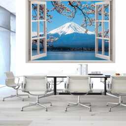 3D Wall Decal Window Mount Fuji With Cherry Blossom/Mount Mural Sticker/Cherry Blossom Wallpaper/Cherry - thumbnail 3
