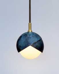 Blue Patina Brass Globe Pendant Light Modern Industrial Hanging Lamp