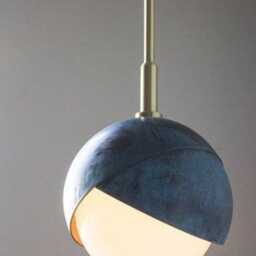Blue Patina Brass Globe Pendant Light Modern Industrial Hanging Lamp - thumbnail 2