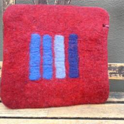 Handfelted Seat Cushion With Coloured Pattern Mix On Red - thumbnail 4