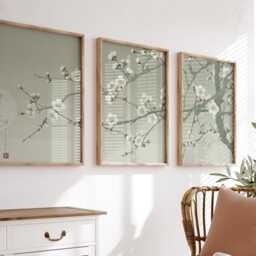 Japanese Floral Print Set - Minimalist Plum Blossom Wall Art - thumbnail 4