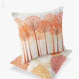 Set Of 2 Orange Cushion Covers With Trees & Leaves Themed, Double Sided Printing On The Soft Velvet Fabric Multi Size Options, Oeko-Tex - thumbnail 2