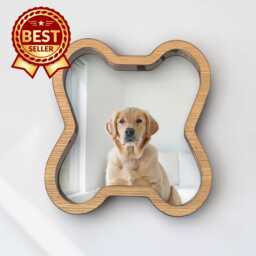 Personalised Dog Bone Mirror, Wood Veneer Frame, Recyclable Acrylic, Custom Sizes - thumbnail 1