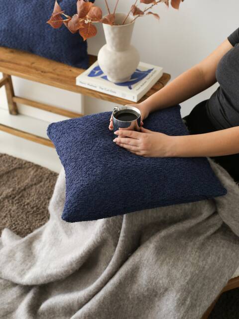 Blue Textured Curly Throw Pillow Cover, Plush Soft Lumbar Case, Boucle Handmade Cushion Invisible Zipper, Cozy Home Decor - image 1