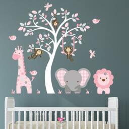 Jungle Animal Wall Decals Pink & Gray Safari Nursery Decor - thumbnail 2